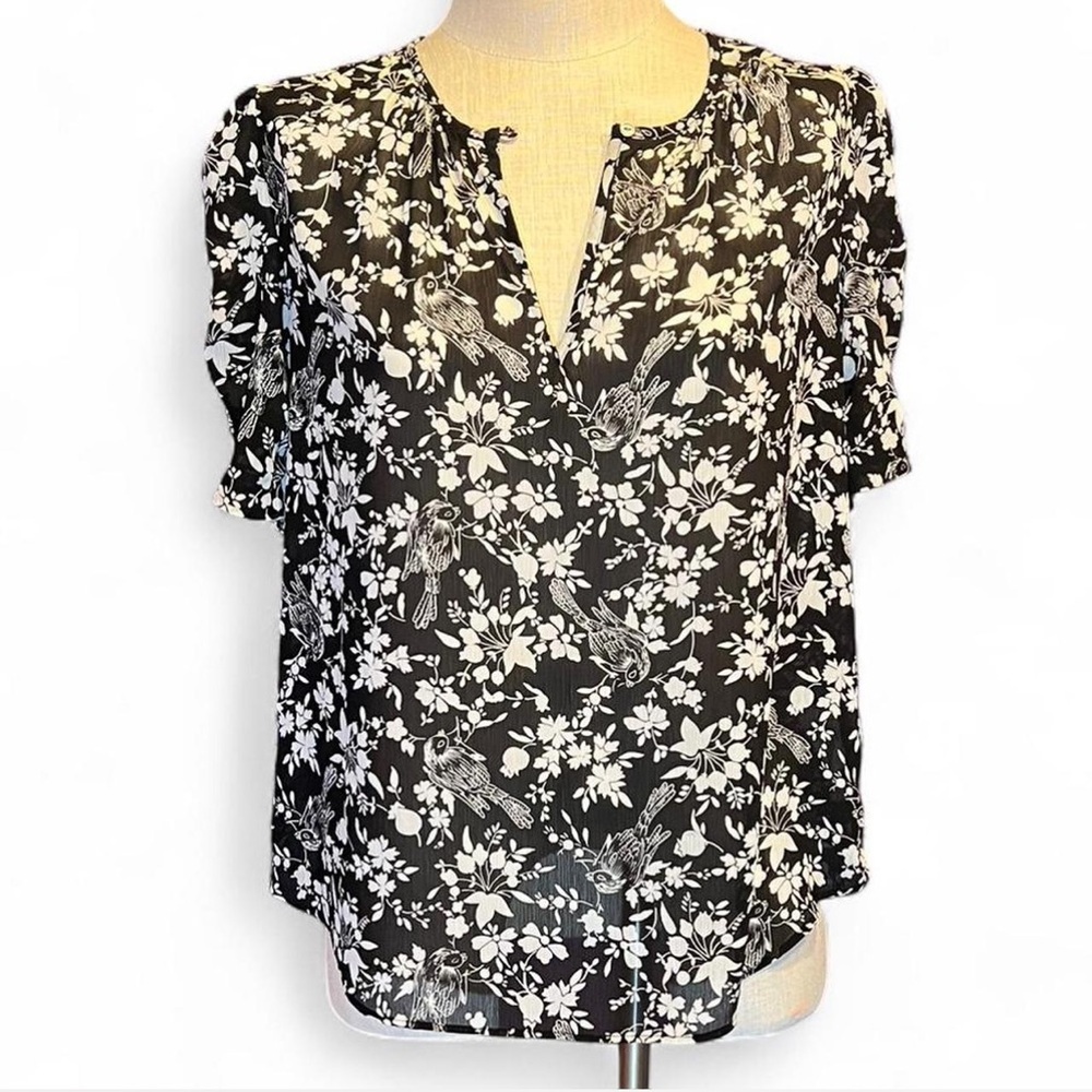 ❤️J.Crew Black & White Ruched Short Sleeve Blouse